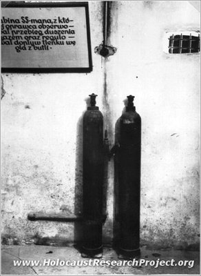 Cylinders of carbon monoxide placed beside the gas chamber in the Majdanek camp..jpg