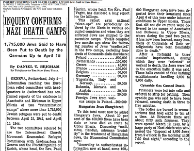 Inquiry Confirms Nazi Death Camps 1715000 Jews said to have been put to death - New York Times - July 3 1944.png